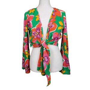 Sactuary Super Bloom Tie Front Cover-up Top Womens XS Vivid Floral Print